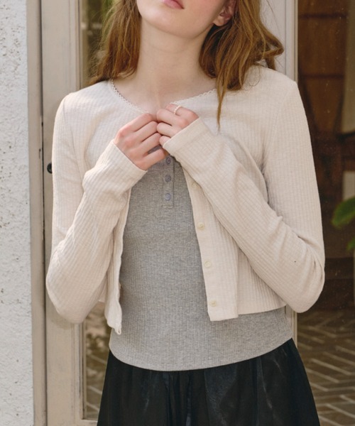 GIUNON（ジウノン）の「long sleeve lace cardigan / ロングスリーブレースカーディガン（カーディガン/ボレロ・レディース・ブラック/ピンク/ブルー/アイボリー・FREE）」の12枚目の写真