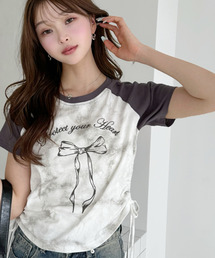 サイドシャーリング リボン デザイン ラグラン コンパクト Tシャツ