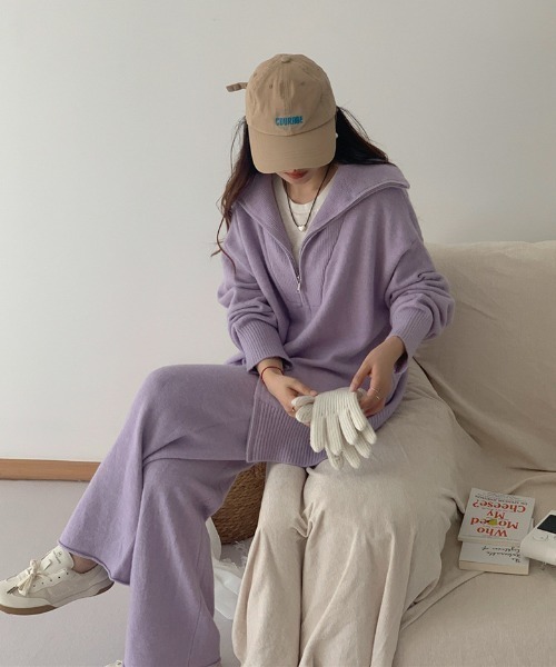 Mela(メラ)の「【セットアップ】ジップパーカー × ワイドパンツ(セットアップ・レディース・ホワイト/パープル/ブラック/ブルー/グレー・FREE)」の9枚目の写真