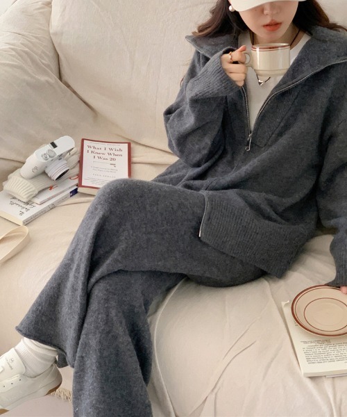 Mela(メラ)の「【セットアップ】ジップパーカー × ワイドパンツ(セットアップ・レディース・ホワイト/パープル/ブラック/ブルー/グレー・FREE)」の12枚目の写真