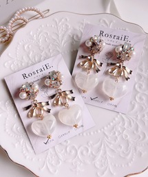【RosraiE】ビジューパールリボンハート ピアス(MA)