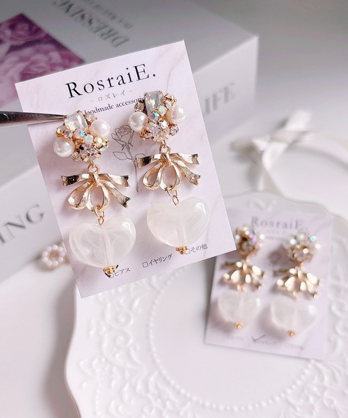 tone(トーン)の「【RosraiE】ビジューパールリボンハート ピアス(MA)(ピアス(両耳用)・レディース・ゴールド・FREE)」の3枚目の写真
