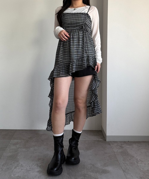 apres jour mignon（アプレジュールミニョン）の「ドロストフリルキャミチュニック【ZOZOTOWN限定アイテム】（チュニック・レディース・チャコールグレー/アイボリー/ブラウン系その他/ブラック系その他/ダークブラウン・X-LARGE/フリー）」の9枚目の写真