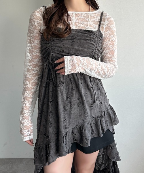 apres jour mignon（アプレジュールミニョン）の「ドロストフリルキャミチュニック【ZOZOTOWN限定アイテム】（チュニック・レディース・チャコールグレー/アイボリー/ブラウン系その他/ブラック系その他/ダークブラウン・X-LARGE/フリー）」の13枚目の写真