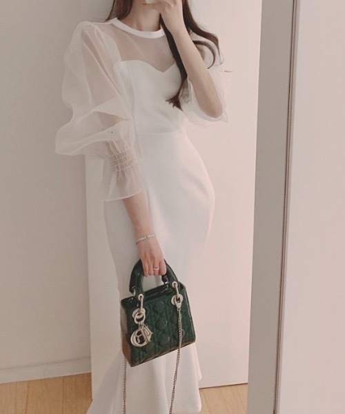 Teem Store(チームストア)の「シースルー チュール切り替えマーメイドドレス(ワンピース・レディース・ブラック/ホワイト・F)」の1枚目の写真