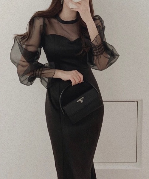 Teem Store(チームストア)の「シースルー チュール切り替えマーメイドドレス(ワンピース・レディース・ブラック/ホワイト・F)」の9枚目の写真