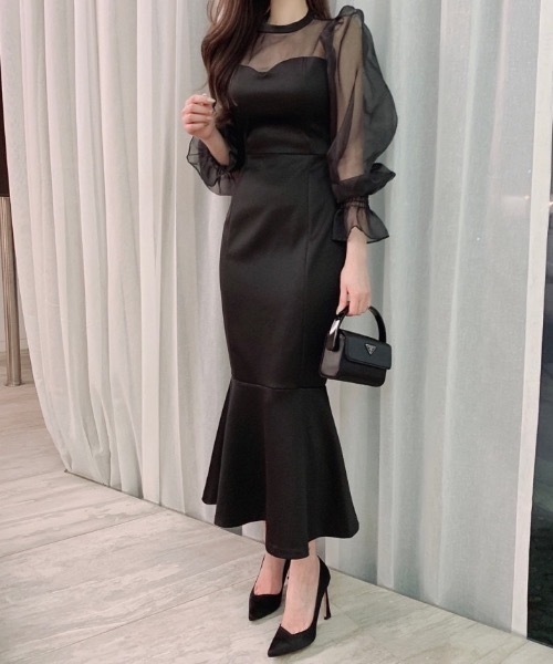 Teem Store(チームストア)の「シースルー チュール切り替えマーメイドドレス(ワンピース・レディース・ブラック/ホワイト・F)」の10枚目の写真