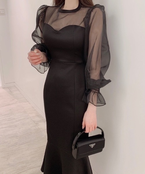 Teem Store(チームストア)の「シースルー チュール切り替えマーメイドドレス(ワンピース・レディース・ブラック/ホワイト・F)」の11枚目の写真