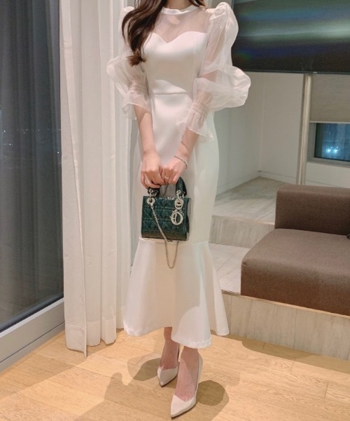 Teem Store(チームストア)の「シースルー チュール切り替えマーメイドドレス(ワンピース・レディース・ブラック/ホワイト・F)」の3枚目の写真