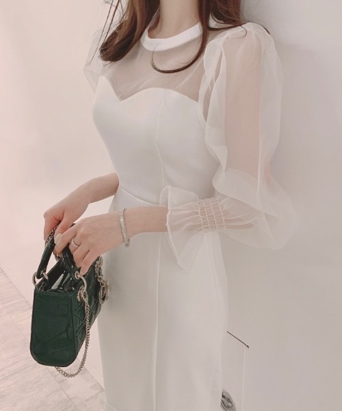 Teem Store(チームストア)の「シースルー チュール切り替えマーメイドドレス(ワンピース・レディース・ブラック/ホワイト・F)」の6枚目の写真