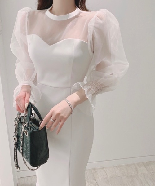 Teem Store(チームストア)の「シースルー チュール切り替えマーメイドドレス(ワンピース・レディース・ブラック/ホワイト・F)」の7枚目の写真