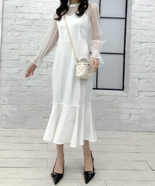 Teem Store(チームストア)の「シースルー チュール切り替えマーメイドドレス(ワンピース・レディース・ブラック/ホワイト・F)」の15枚目の写真