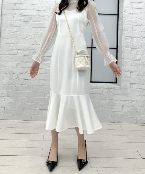 Teem Store(チームストア)の「シースルー チュール切り替えマーメイドドレス(ワンピース・レディース・ブラック/ホワイト・F)」の16枚目の写真