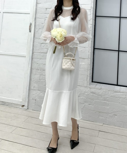 Teem Store(チームストア)の「シースルー チュール切り替えマーメイドドレス(ワンピース・レディース・ブラック/ホワイト・F)」の17枚目の写真