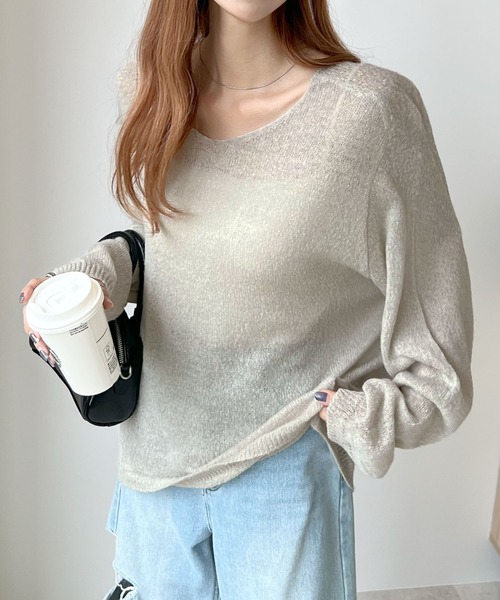 Futier land(フューティアランド)の「ロングシアーサマーニットトップス(ニット/セーター・レディース・ライトグレー/アイボリー/ブラック/ブルー・FREE)」の15枚目の写真