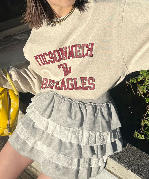 CIAOPANIC(チャオパニック)の「カレッジロゴスーパーBIGスウェット(Tシャツ/カットソー・レディース・グレー/オフホワイト/ピンク・ONE SIZE)」の2枚目の写真