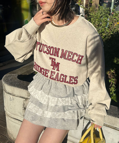 CIAOPANIC(チャオパニック)の「カレッジロゴスーパーBIGスウェット(Tシャツ/カットソー・レディース・グレー/オフホワイト/ピンク・ONE SIZE)」の4枚目の写真