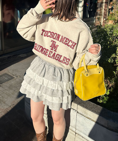 CIAOPANIC(チャオパニック)の「カレッジロゴスーパーBIGスウェット(Tシャツ/カットソー・レディース・グレー/オフホワイト/ピンク・ONE SIZE)」の5枚目の写真