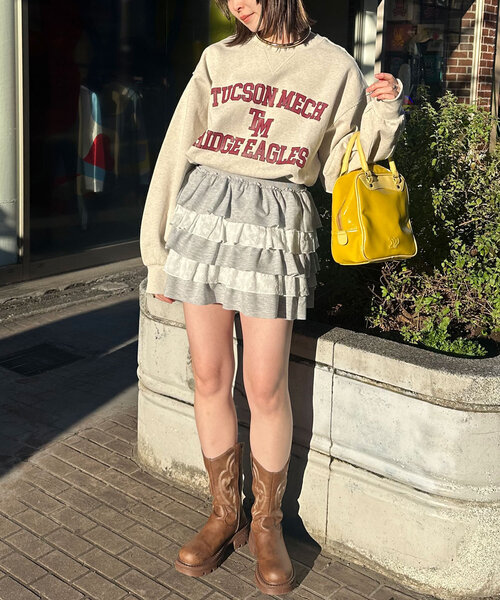 CIAOPANIC(チャオパニック)の「カレッジロゴスーパーBIGスウェット(Tシャツ/カットソー・レディース・グレー/オフホワイト/ピンク・ONE SIZE)」の6枚目の写真