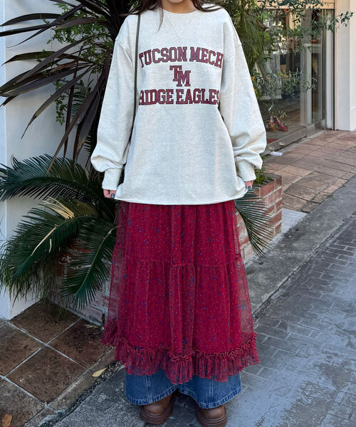 CIAOPANIC(チャオパニック)の「カレッジロゴスーパーBIGスウェット(Tシャツ/カットソー・レディース・グレー/オフホワイト/ピンク・ONE SIZE)」の10枚目の写真