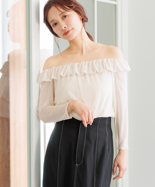 mysty woman（ミスティウーマン）の「バルーンオフショルプルオーバー  319795（Tシャツ/カットソー・レディース・ピンク/ブラック/オフホワイト・FREE）」の2枚目の写真