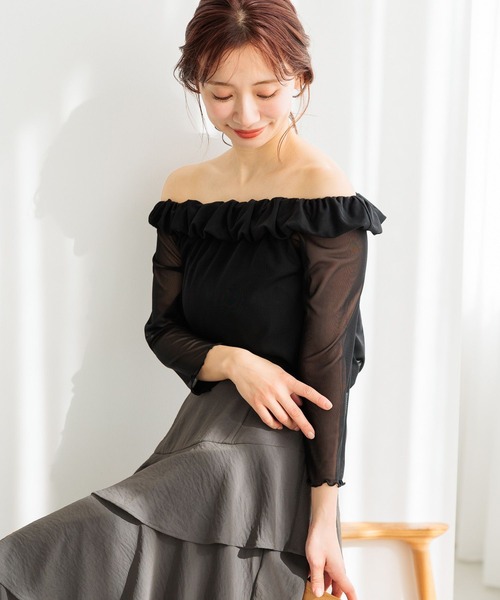 mysty woman（ミスティウーマン）の「バルーンオフショルプルオーバー  319795（Tシャツ/カットソー・レディース・ピンク/ブラック/オフホワイト・FREE）」の3枚目の写真