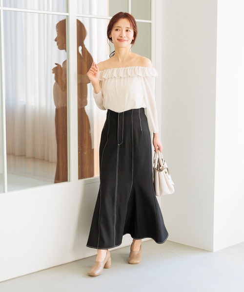 mysty woman（ミスティウーマン）の「バルーンオフショルプルオーバー  319795（Tシャツ/カットソー・レディース・ピンク/ブラック/オフホワイト・FREE）」の9枚目の写真