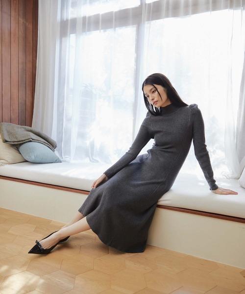 セール】パフスリーブハイネックニットワンピース（ワンピース）｜Edit