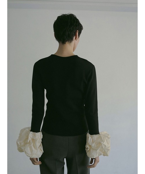 herlipto ボリュームスリーブニットトップ　グリッター　ブラック　s Her lip to ニット セーター Volume Sleeve Rib Knit Top