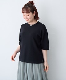 【anyfee/プラスサイズ】ドライタッチ半袖ニット《接触冷感/洗濯可能》