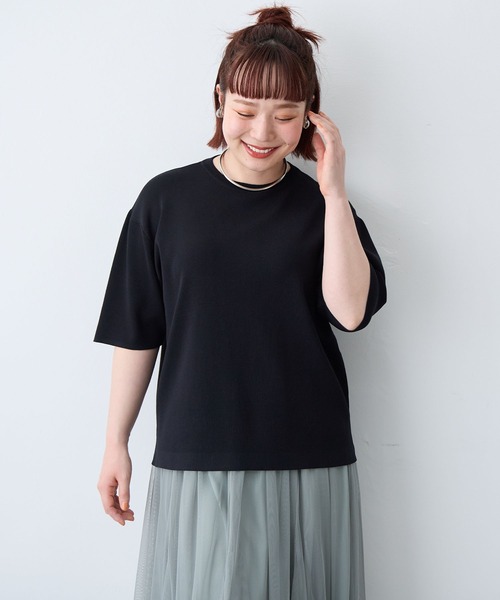 anyfee(エニフィー)の「【anyfee/プラスサイズ】ドライタッチ半袖ニット《接触冷感/洗濯可能》(ニット/セーター・レディース・ブラック/オフホワイト/オレンジ・5L/4L/LL/3L)」の20枚目の写真