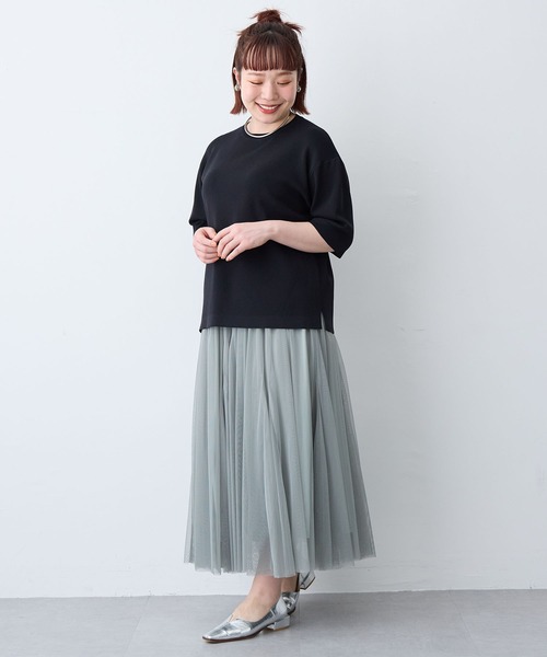 anyfee(エニフィー)の「【anyfee/プラスサイズ】ドライタッチ半袖ニット《接触冷感/洗濯可能》(ニット/セーター・レディース・ブラック/オフホワイト/オレンジ・5L/4L/LL/3L)」の22枚目の写真