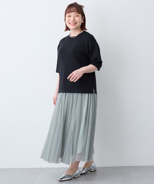 anyfee(エニフィー)の「【anyfee/プラスサイズ】ドライタッチ半袖ニット《接触冷感/洗濯可能》(ニット/セーター・レディース・ブラック/オフホワイト/オレンジ・5L/4L/LL/3L)」の15枚目の写真