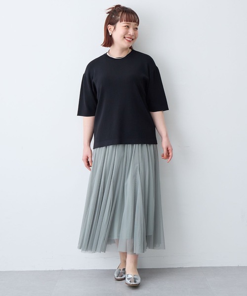 anyfee(エニフィー)の「【anyfee/プラスサイズ】ドライタッチ半袖ニット《接触冷感/洗濯可能》(ニット/セーター・レディース・ブラック/オフホワイト/オレンジ・5L/4L/LL/3L)」の16枚目の写真
