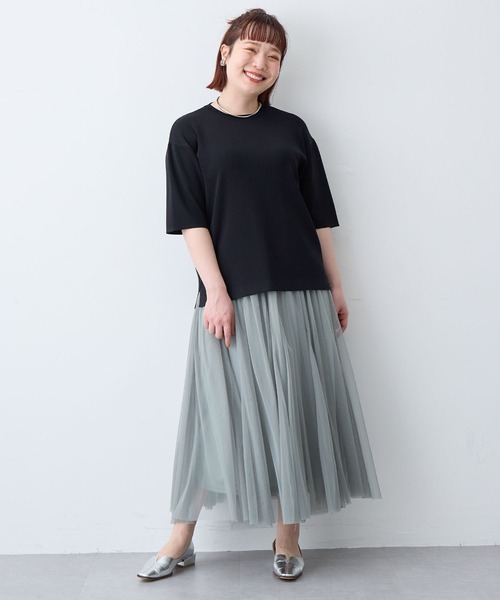 anyfee(エニフィー)の「【anyfee/プラスサイズ】ドライタッチ半袖ニット《接触冷感/洗濯可能》(ニット/セーター・レディース・ブラック/オフホワイト/オレンジ・5L/4L/LL/3L)」の17枚目の写真