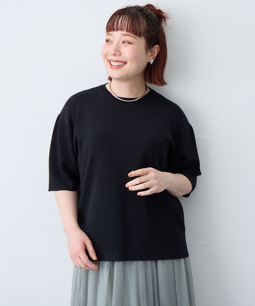 anyfee(エニフィー)の「【anyfee/プラスサイズ】ドライタッチ半袖ニット《接触冷感/洗濯可能》(ニット/セーター・レディース・ブラック/オフホワイト/オレンジ・5L/4L/LL/3L)」の10枚目の写真