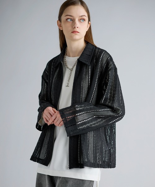SOCCE ルーズシルエットシアーレースジャケット ブラック L シャツ　レース SOCCE（ソーシー）の「ルーズシルエットシアーレースジャケット