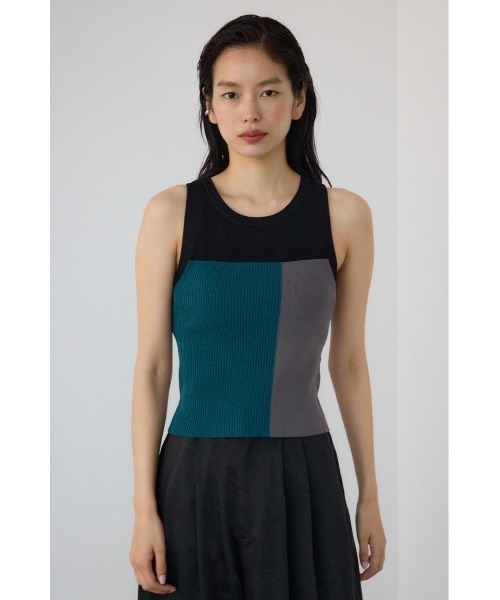 【PLUS】カップ付きバイカラーニットタンクトップ/レディース/トップス タンクトップ  ノースリーブ ブランド AZUL PLUS【SALE】 PLUS】カップ付キバイカラーニットタンクトップ（タンクトップ