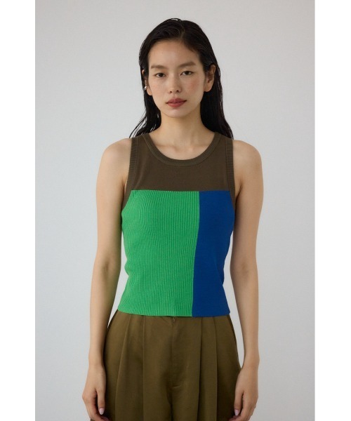 【PLUS】カップ付きバイカラーニットタンクトップ/レディース/トップス タンクトップ  ノースリーブ ブランド AZUL PLUS【SALE】 PLUS】カップ付キバイカラーニットタンクトップ（タンクトップ