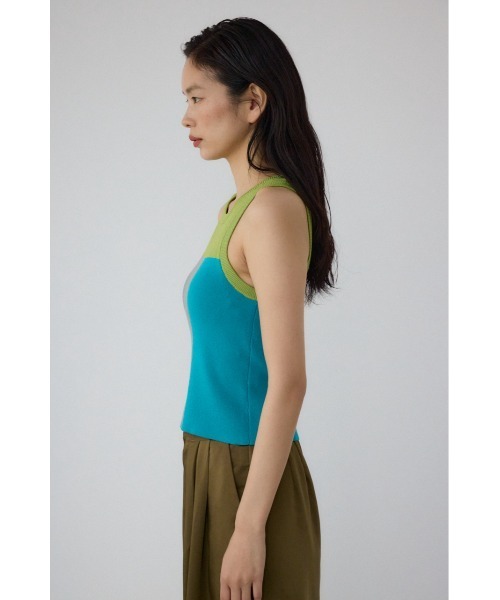 【PLUS】カップ付きバイカラーニットタンクトップ/レディース/トップス タンクトップ  ノースリーブ ブランド AZUL PLUS【SALE】 PLUS（AZUL BY MOUSSY） タンクトップ ノースリーブ 「PLUS