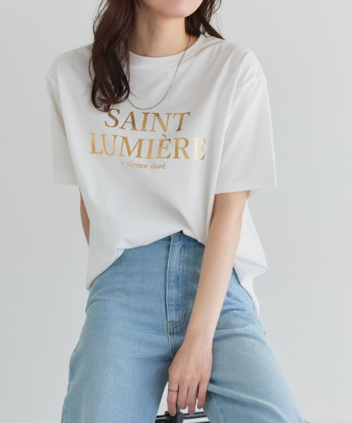 Pierrot（ピエロ）の「【接触冷感・イージーケア】オーバーサイズロゴTシャツ（Tシャツ/カットソー・レディース・ブラック系その他/ホワイト系その他2/ネイビー系/ホワイト系その他4/ホワイト系その他/ホワイト系その他3/ホワイト×シルバー/ホワイト×グレー/ホワイト×ブラック/ホワイト×ゴールド/ホワイト系その他5/チャコール・M/L）」の14枚目の写真