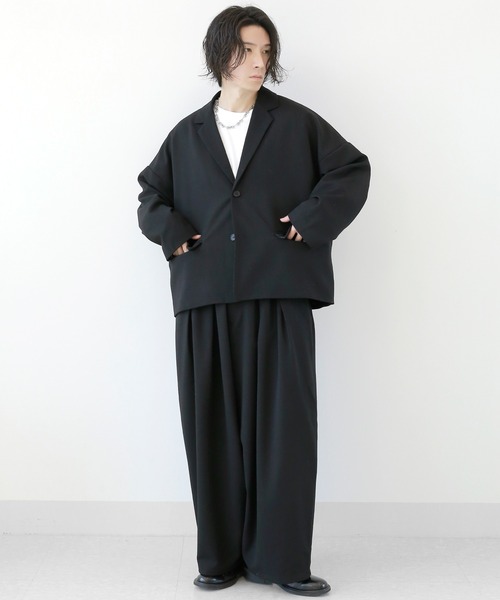 minsobi（ミンソビ）の「セットアップ対応 ルーズテーラードジャケット ユニセックス ビッグシルエットジャケット（テーラードジャケット・メンズ・ブラック・FREE）」の4枚目の写真