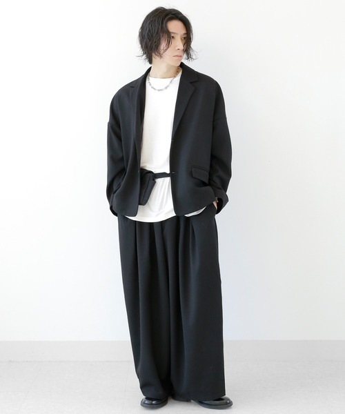 minsobi（ミンソビ）の「セットアップ対応 ルーズテーラードジャケット ユニセックス ビッグシルエットジャケット（テーラードジャケット・メンズ・ブラック・FREE）」の6枚目の写真