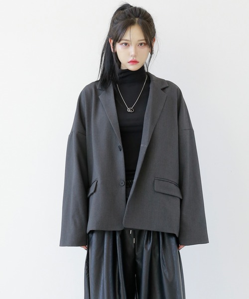 minsobi（ミンソビ）の「セットアップ対応 ルーズテーラードジャケット ユニセックス ビッグシルエットジャケット（テーラードジャケット・メンズ・ブラック・FREE）」の22枚目の写真