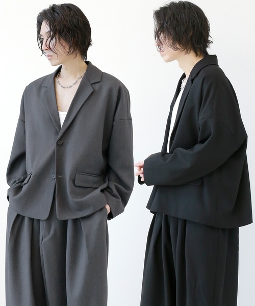 minsobi（ミンソビ）の「セットアップ対応 ルーズテーラードジャケット ユニセックス ビッグシルエットジャケット（テーラードジャケット・メンズ・ブラック・FREE）」の2枚目の写真