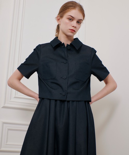LOULOU WILLOUGHBY(ルルウィルビー)の「【LOULOU WILLOUGHBY】シャンブレー半袖ジャケット(デニムジャケット・レディース・キャメル/ネイビー・1/2)」の3枚目の写真