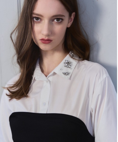 Meline M(メリンエム)の「Bijou Pleated Layered Dress ビジュープリーツレイヤードワンピース(ワンピース・レディース・ホワイト/スカイブルー系・FREE)」の11枚目の写真