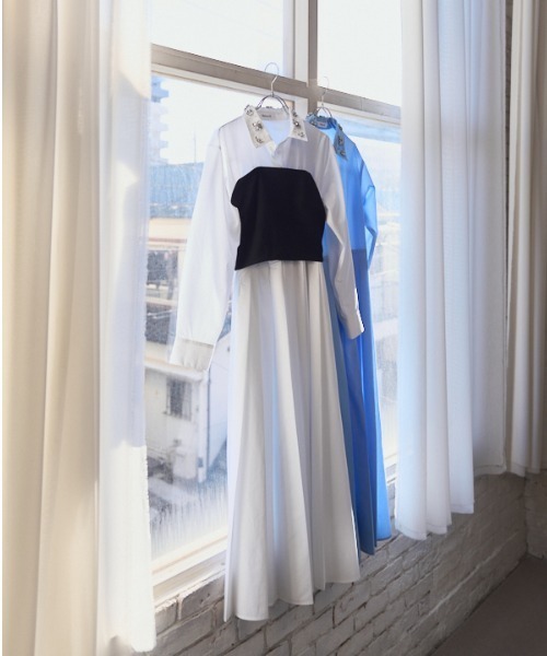 Meline M(メリンエム)の「Bijou Pleated Layered Dress ビジュープリーツレイヤードワンピース(ワンピース・レディース・ホワイト/スカイブルー系・FREE)」の21枚目の写真