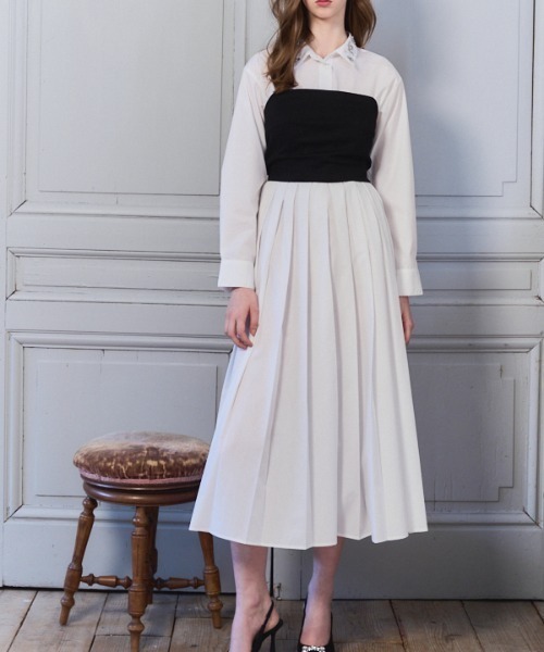 Meline M(メリンエム)の「Bijou Pleated Layered Dress ビジュープリーツレイヤードワンピース(ワンピース・レディース・ホワイト/スカイブルー系・FREE)」の12枚目の写真