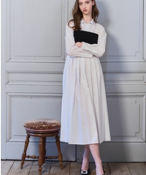 Meline M(メリンエム)の「Bijou Pleated Layered Dress ビジュープリーツレイヤードワンピース(ワンピース・レディース・ホワイト/スカイブルー系・FREE)」の20枚目の写真